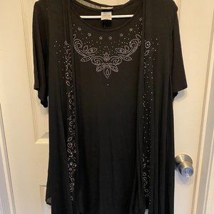 Lida Baday Collection 2 pc Rhinestoned Black top and over top~S/M